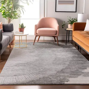8' X 10' Gray And Ivory Woodland Lodge Washable Area Rug With UV Protection