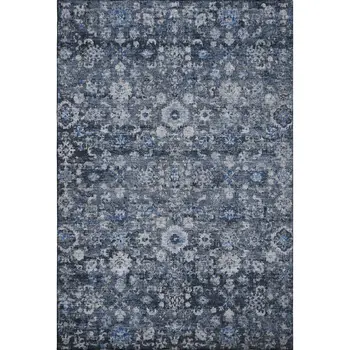 9' X 12' Blue And Ivory Oriental Washable Area Rug With UV Protection