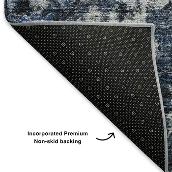 9' X 12' Blue And Ivory Oriental Washable Area Rug With UV Protection