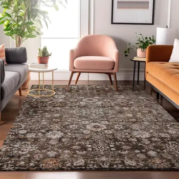 8' X 10' Chocolate And Ivory Oriental Washable Area Rug With UV Protection