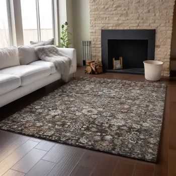 8' X 10' Chocolate And Ivory Oriental Washable Area Rug With UV Protection
