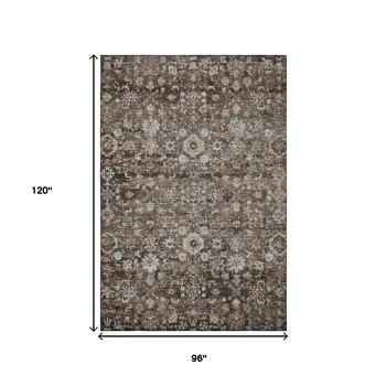 8' X 10' Chocolate And Ivory Oriental Washable Area Rug With UV Protection