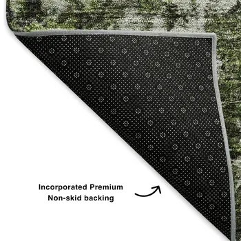 8' X 10' Green Ivory And Gray Oriental Washable Area Rug With UV Protection