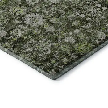 8' X 10' Green Ivory And Gray Oriental Washable Area Rug With UV Protection