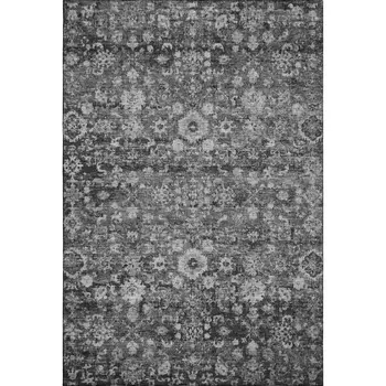 3' X 5' Gray And Ivory Oriental Washable Area Rug With UV Protection