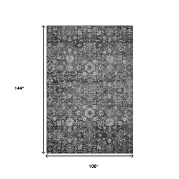 9' X 12' Gray And Ivory Oriental Washable Area Rug With UV Protection