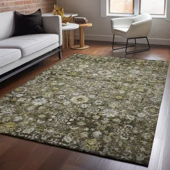 3' X 5' Coffee Ivory And Gold Oriental Washable Area Rug With UV Protection