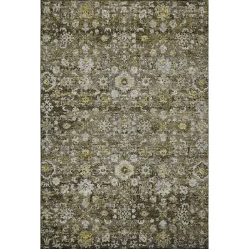 3' X 5' Coffee Ivory And Gold Oriental Washable Area Rug With UV Protection