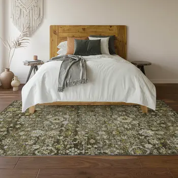 3' X 5' Coffee Ivory And Gold Oriental Washable Area Rug With UV Protection
