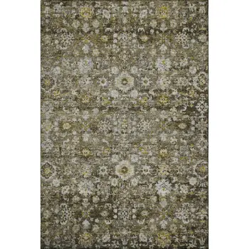 3' X 5' Coffee Ivory And Gold Oriental Washable Area Rug With UV Protection