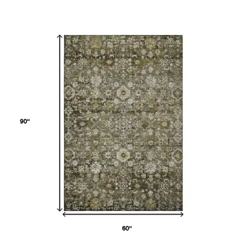 5' X 8' Coffee Ivory And Gold Oriental Washable Area Rug With UV Protection