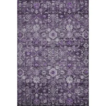 3' X 5' Purple And Ivory Oriental Washable Area Rug With UV Protection