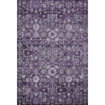 10' X 14' Purple And Ivory Oriental Washable Area Rug With UV Protection