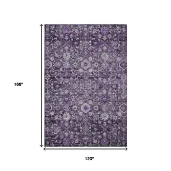 10' X 14' Purple And Ivory Oriental Washable Area Rug With UV Protection