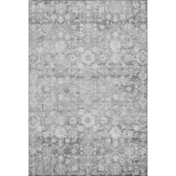 3' X 5' Silver And Gray Oriental Washable Area Rug With UV Protection