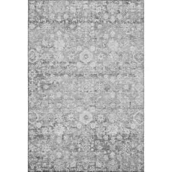 9' X 12' Silver And Gray Oriental Washable Area Rug With UV Protection