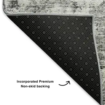 9' X 12' Silver And Gray Oriental Washable Area Rug With UV Protection