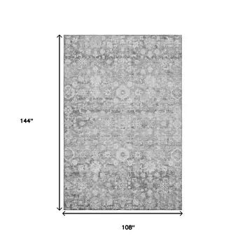 9' X 12' Silver And Gray Oriental Washable Area Rug With UV Protection
