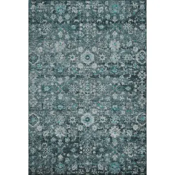 5' X 8' Teal And Aqua Oriental Washable Area Rug With UV Protection
