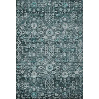 10' X 14' Teal And Aqua Oriental Washable Area Rug With UV Protection