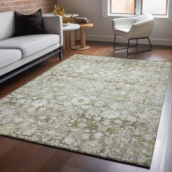 3' X 5' Taupe Ivory And Gold Oriental Washable Area Rug With UV Protection