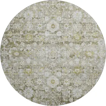 8' Taupe Ivory And Gold Oriental Washable Round Rug With UV Protection
