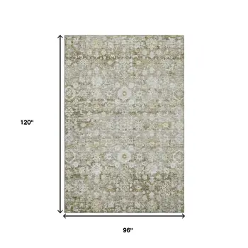 8' X 10' Taupe Ivory And Gold Oriental Washable Area Rug With UV Protection