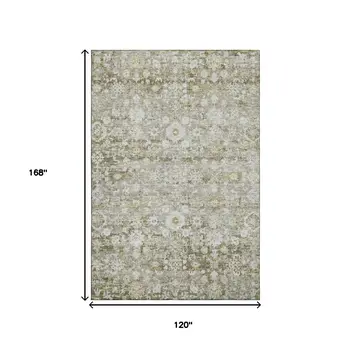 10' X 14' Taupe Ivory And Gold Oriental Washable Area Rug With UV Protection