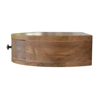 16" Brown Solid Wood Round One Drawer Floating Nightstand