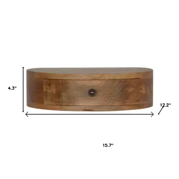 16" Brown Solid Wood Round One Drawer Floating Nightstand