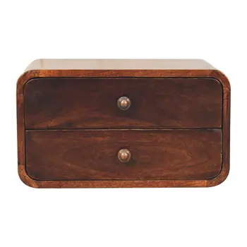 10" Brown Solid Wood Two Drawer Nightstand