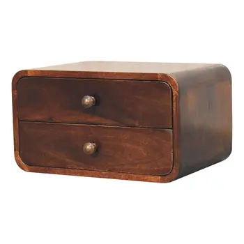 10" Brown Solid Wood Two Drawer Nightstand