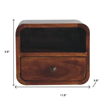10" Brown Solid Wood Square One Drawer Nightstand