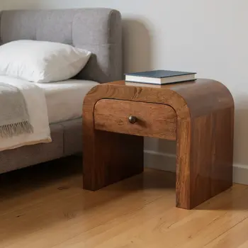 16" Brown Solid Wood One Drawer Nightstand