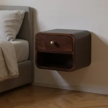 10" Dark Brown Solid Wood Square One Drawer Nightstand