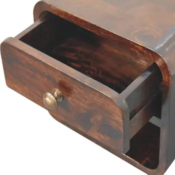 10" Dark Brown Solid Wood Square One Drawer Nightstand