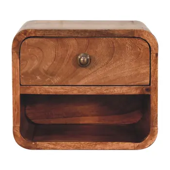 10" Beige Solid Wood Square One Drawer Nightstand