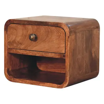 10" Beige Solid Wood Square One Drawer Nightstand