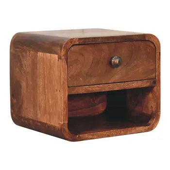 10" Beige Solid Wood Square One Drawer Nightstand