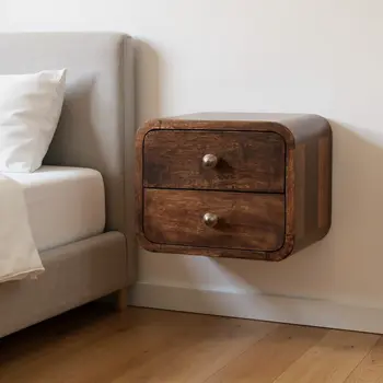10" Brown Solid Wood Square Two Drawer Nightstand