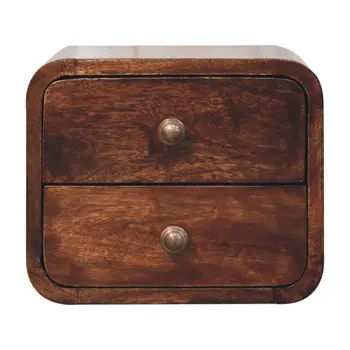 10" Brown Solid Wood Square Two Drawer Nightstand