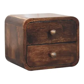 10" Brown Solid Wood Square Two Drawer Nightstand
