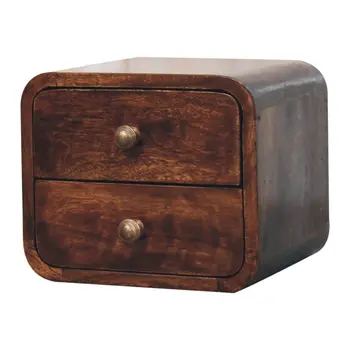 10" Brown Solid Wood Square Two Drawer Nightstand