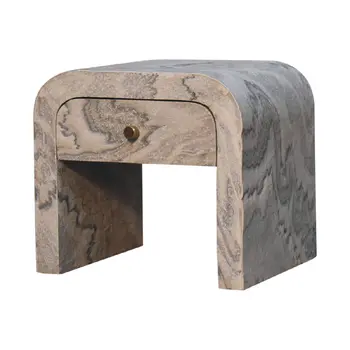 16" Beige And Gray Faux Marble One Drawer Nightstand