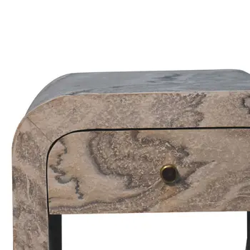 16" Beige And Gray Faux Marble One Drawer Nightstand