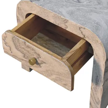 16" Beige And Gray Faux Marble One Drawer Nightstand
