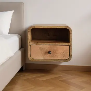 12" Oak Solid Wood One Drawer Floating Nightstand