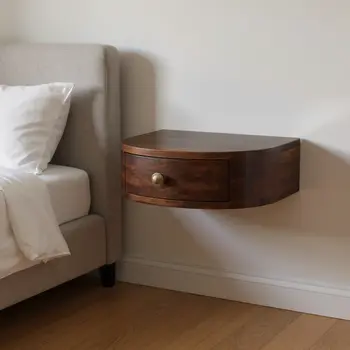 4" Brown Solid Wood Round One Drawer Nightstand