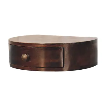 4" Brown Solid Wood Round One Drawer Nightstand