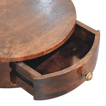 16" Walnut Solid Wood One Drawer Half Moon Floating Nightstand
